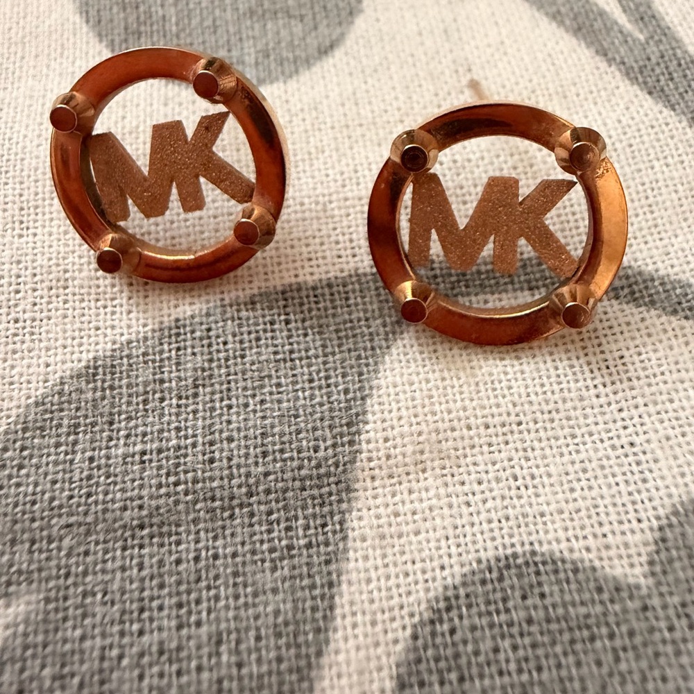 Michael Kors Rose Gold MK Circle Stud Earrings
